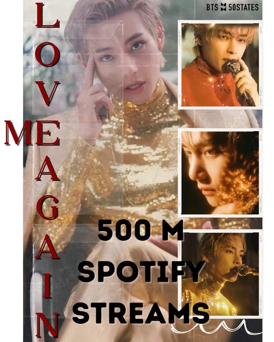 Congratulations to our Taehyung!! #V for his song #LoveMeAgain reaching 500 M Spotify streams! Go Army go! Keep streaming!! 
#BTS #BTSARMY