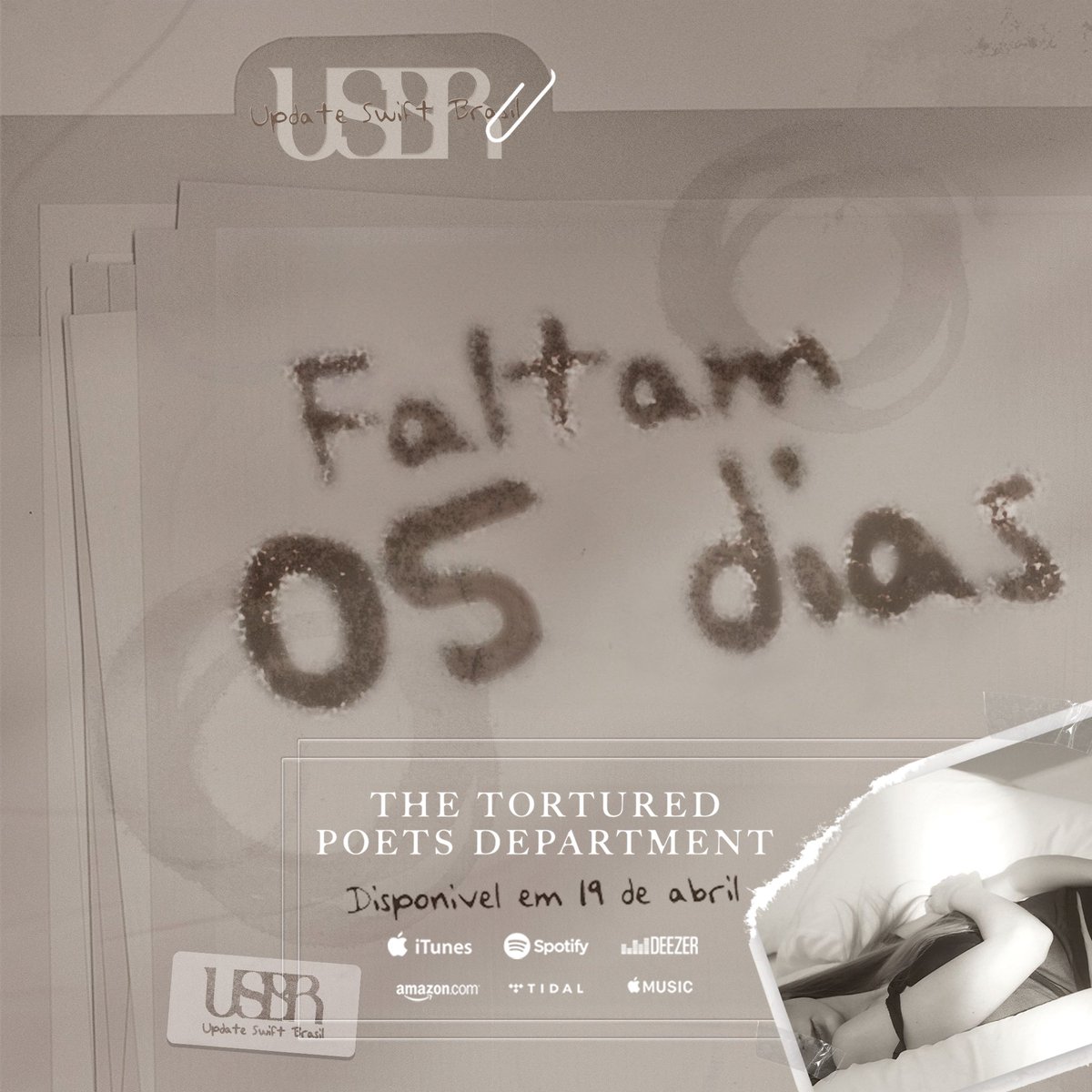 O Departamento dos Poetas Torturados adverte: faltam 5 DIAS para o lançamento do 11° álbum de Taylor Swift. 🤍