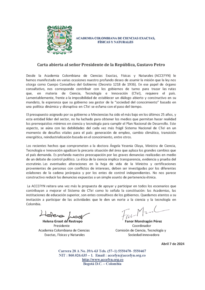 En el papel de órgano consultivo, la @acadcienciacol le corresponde contribuir con los gobiernos para trazar rutas que, en materia de #CTeI, requiere el país. Por ello, reiteramos una vez más nuestro apoyo en la orientación del país para el desarrollo basado en el #conocimiento.