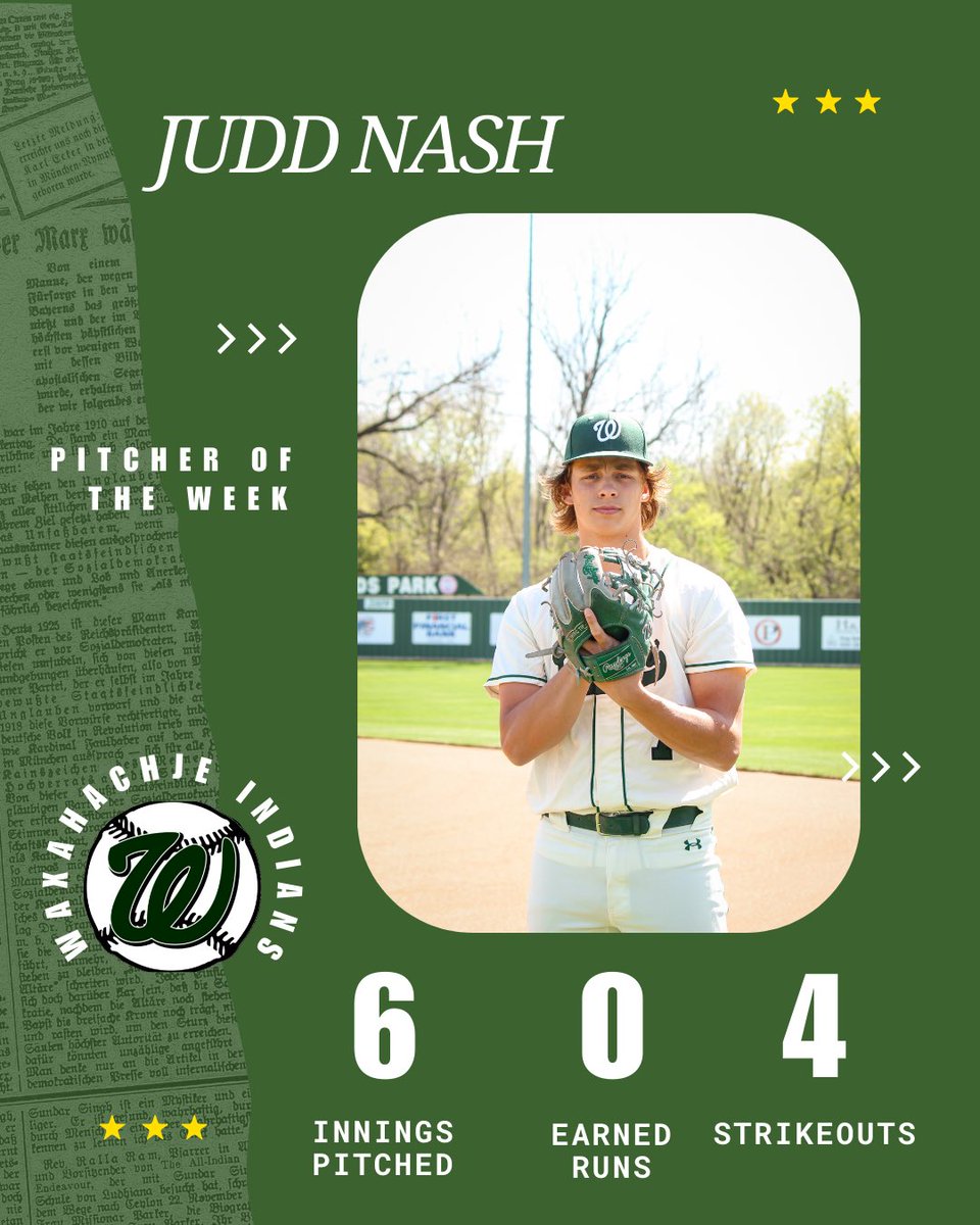 Varsity Pitcher of the Week, Junior, Judd Nash! #exceedtheexpectation 
@WaxahachieHS @WaxahachieISD @HachieSportsMed @Judd_Nash7