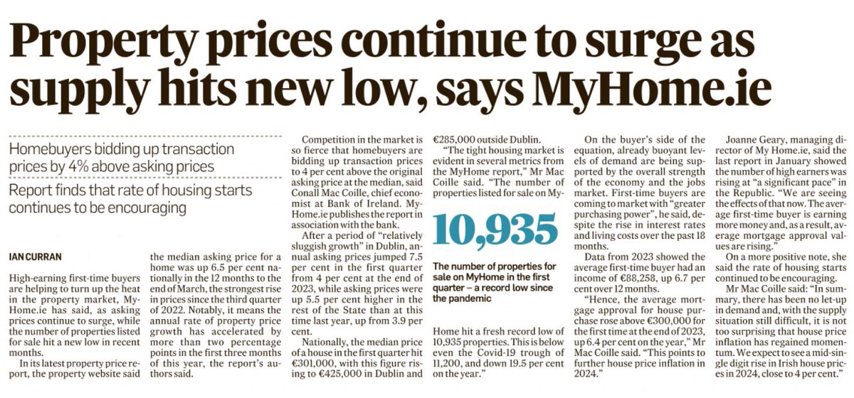 House Prices increasing driven by higher incomes @IrishTimes