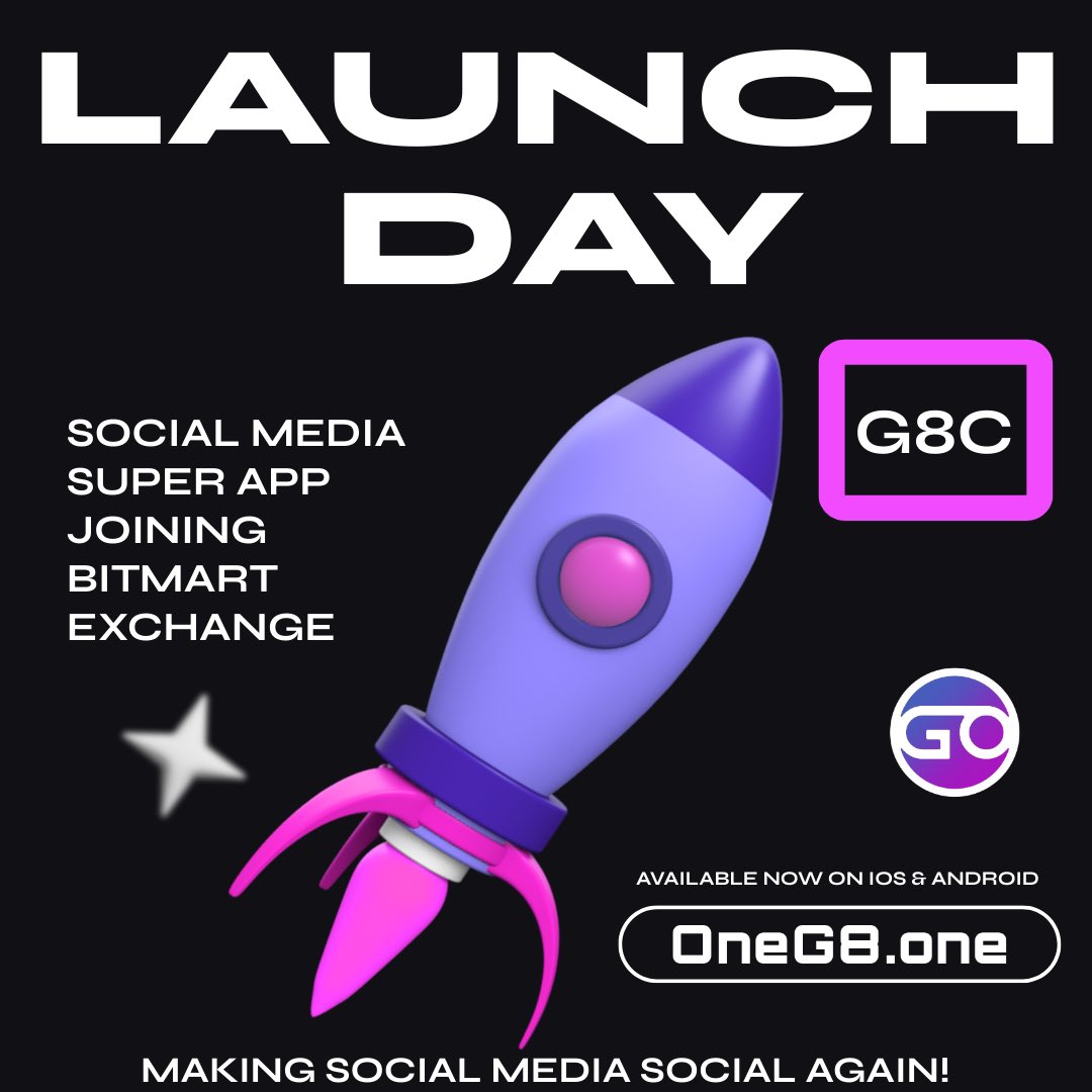 ONEG8superapp's tweet photo. LAUNCH DAY!

WHEN SUPER APP MEETS BLOCKCHAIN 🔥

Making Social Media Social Again!

G8C Set to launch on @BitMartExchange today!

https://t.co/0MoKaaHLYE @ONEG8_Official 

#socialmedia #superapp #blockchain #Crypto #btc #eth https://t.co/eXaUjnlhVp