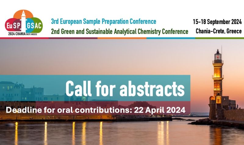 📣 Two weeks left: Submission Deadline for Oral Presentations - 22 April 2024

Don't miss out on this opportunity to showcase your research at our upcoming conference! 

#EuSP2024 #GSAC2024 #samplepreparation #greenanalyticalchemistry