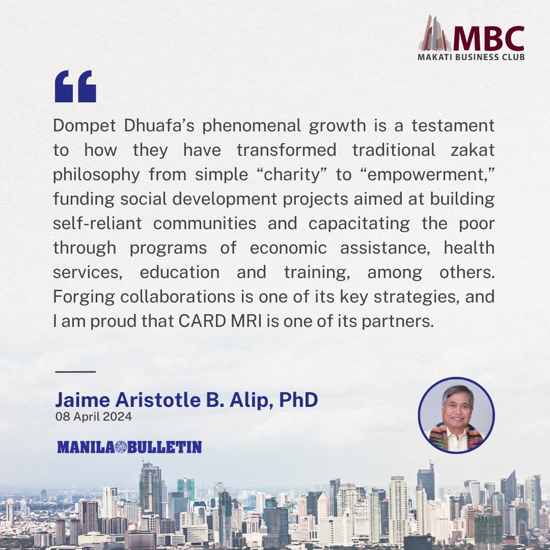 MBC Trustee Dr. Aris Alip talks about Dompet Dhuafa’s inspiring approach to inclusive development. Read more on Manila Bulletin: tinyurl.com/4pe6d89w #MBC #microfinance #finance #development