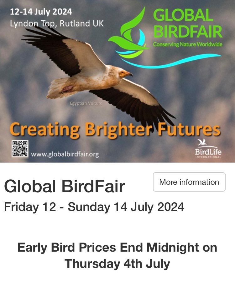 🐦‍⬛Calling all Early Birds 🐌Don’t miss out - buy yours now! 🎟️ gbf.yourticketpurchase.com/p/globalbirdfa… 🎪 Events, catering & bar open til 9pm on Friday & Saturday in your day ticket price for those days & 3 day tickets 💚Ticket sales support our @BirdLife_News project @_OSME @StephenMoss_TV