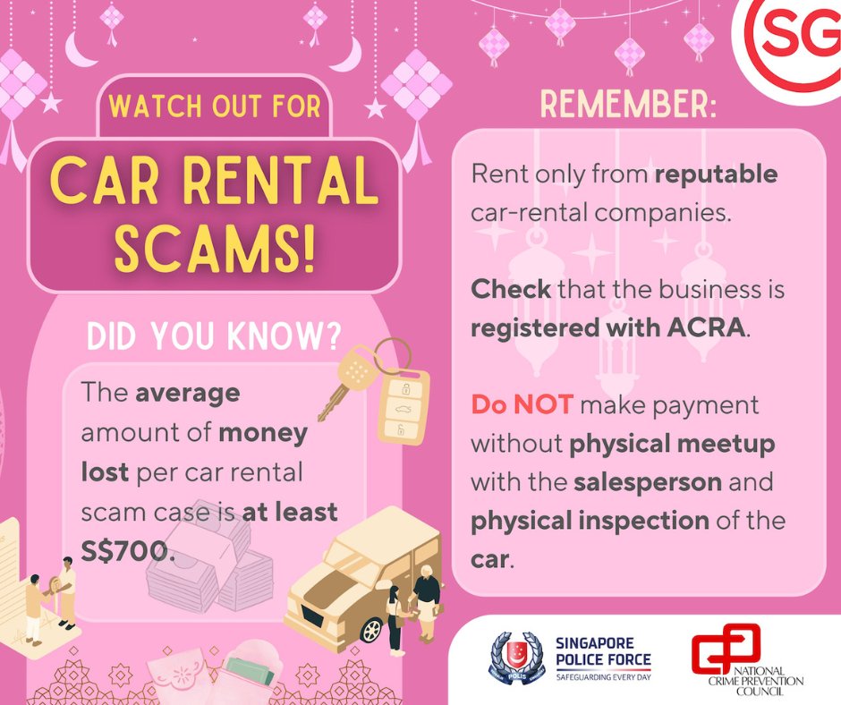 Came across a ‘good’ deal online? Thinking of renting a car? Watch out for scams and here are some tips! ⬇️