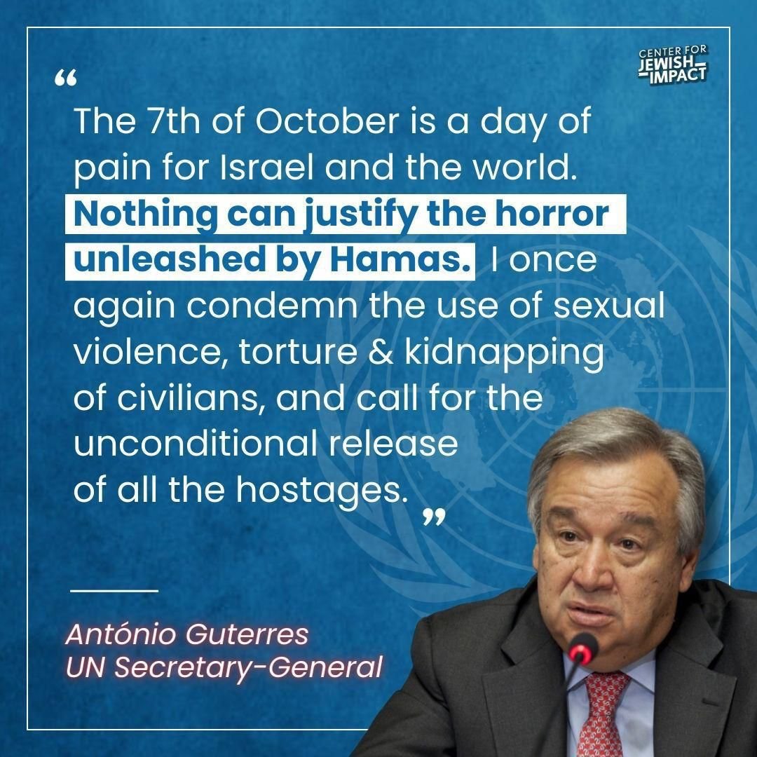 Welcoming UN Secretary-General @antonioguterres’s remarks. The pain of #October7 remains, and it’s key that the international community stands united against such atrocities and for the release of the hostages.