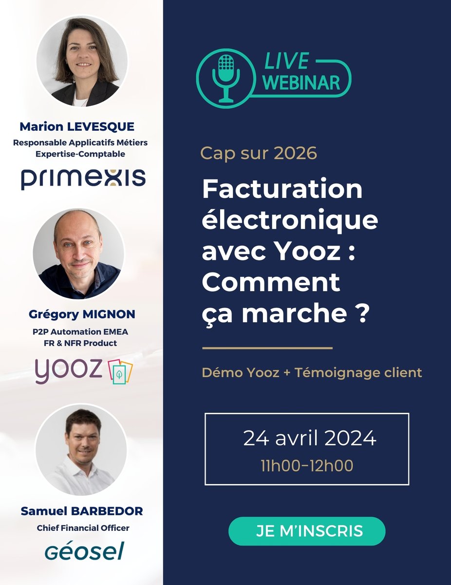 #Webinar | Facturation électronique avec Yooz : Comment ça marche ? 🔔

📅 Mercredi, 24 avril à 11h
✒ Inscrivez-vous ici : urlz.fr/qavE

Ne ratez pas cette opportunité de vous préparer à l'impératif de la #FacturationÉlectronique 

#Dématérialisation #Finance #PDP