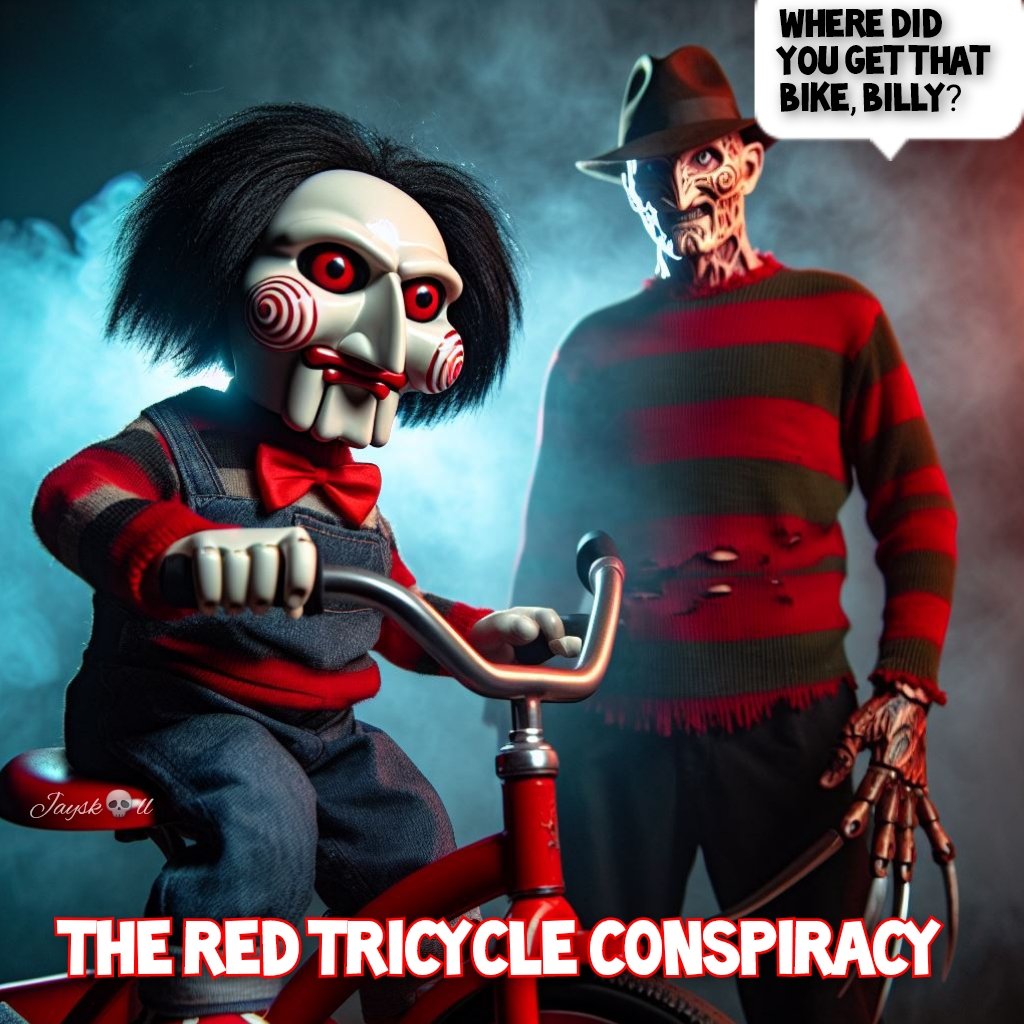 Did Billy the Puppet take the red tricycle from the house on Elm Street? 

#Saw #ANightmareOnElmStreet