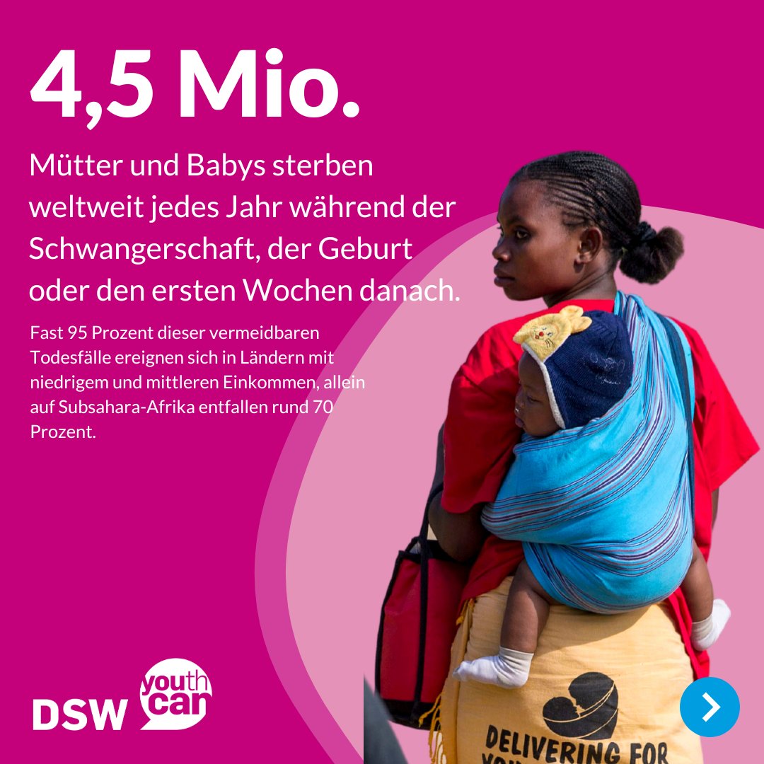 Das Risiko, dass eine afrikanische Frau südlich der Sahara an Schwangerschafts- und/oder Geburtskomplikationen stirbt, ist 130-mal höher als das einer Frau in Europa oder Nordamerika. #Frauengesundheit #Weltgesundheitstag Jetzt weiterlesen auf: dsw.org/weltgesundheit…