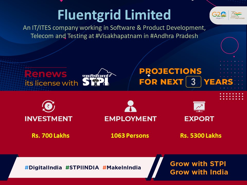 Congratulations M/s. FLUENTGRID LIMITED for renewal of license #GrowWithSTPI #DigitalIndia @GoI_MeitY @arvindtw @DeveshTyagii @KavithaC8 @stpiindia #STPIINDIA #startupindia @fluentgrid