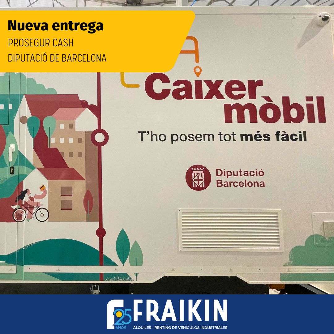 Fraikin ha entregado 1 nuevo vehículo a @ProsegurGlobal para la @diba.  💶 1 unidad de oficina móvil con cajero automático, que circulará por los pueblos más pequeños de Cataluña. Es un @IVECO 7,2 Tn con paneles solares. #ProsegurCash #rentingindustrial #DiputaciódeBarcelona