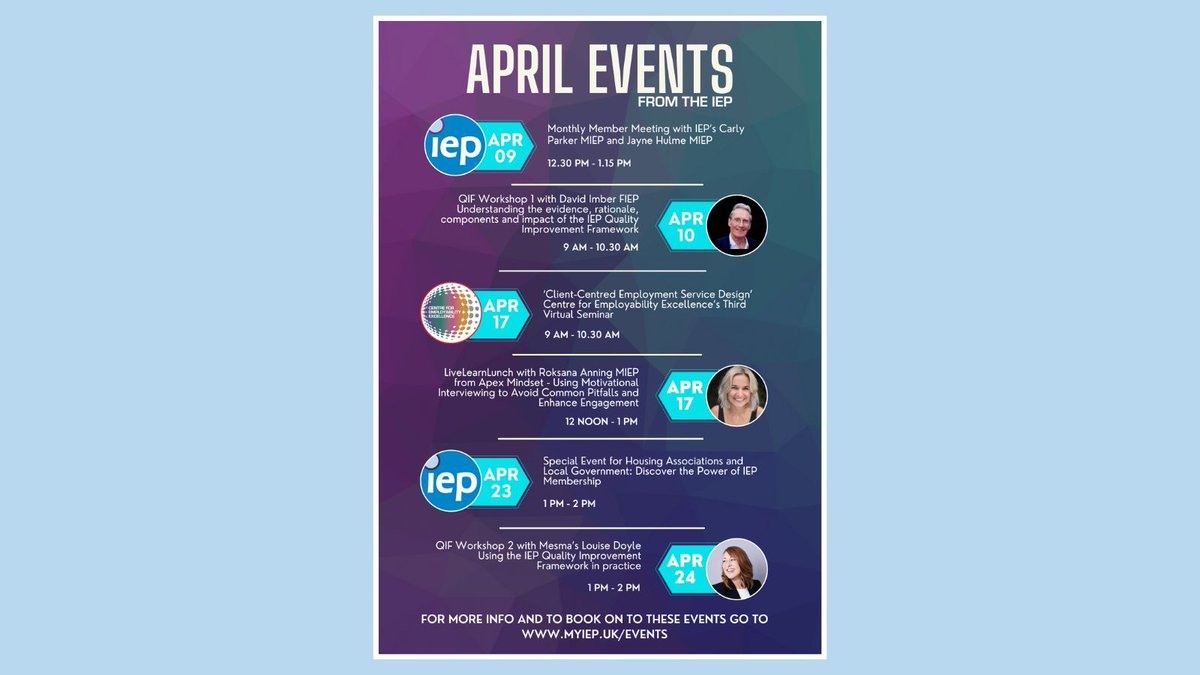 🗓 With so much going on at the #IEP this April, if you'd like more information and want to book on to any of these events, be sure to follow the link below 👇🏼👇🏼👇🏼 myiep.uk/events/event_l… @IEPInfo #Employability #EmployabilitySkills #EventsCalendar #IEPEventsCalendar