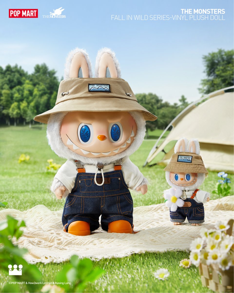 Wearing denim suspenders and a bucket hat, LABUBU in a fashionable grey hair, is ready to explore the wild! THE MONSTERS FALL IN WILD SERIES - Vinyl Plush Doll/ Vinyl Plush Doll Pendant Release date: 2024/4/12