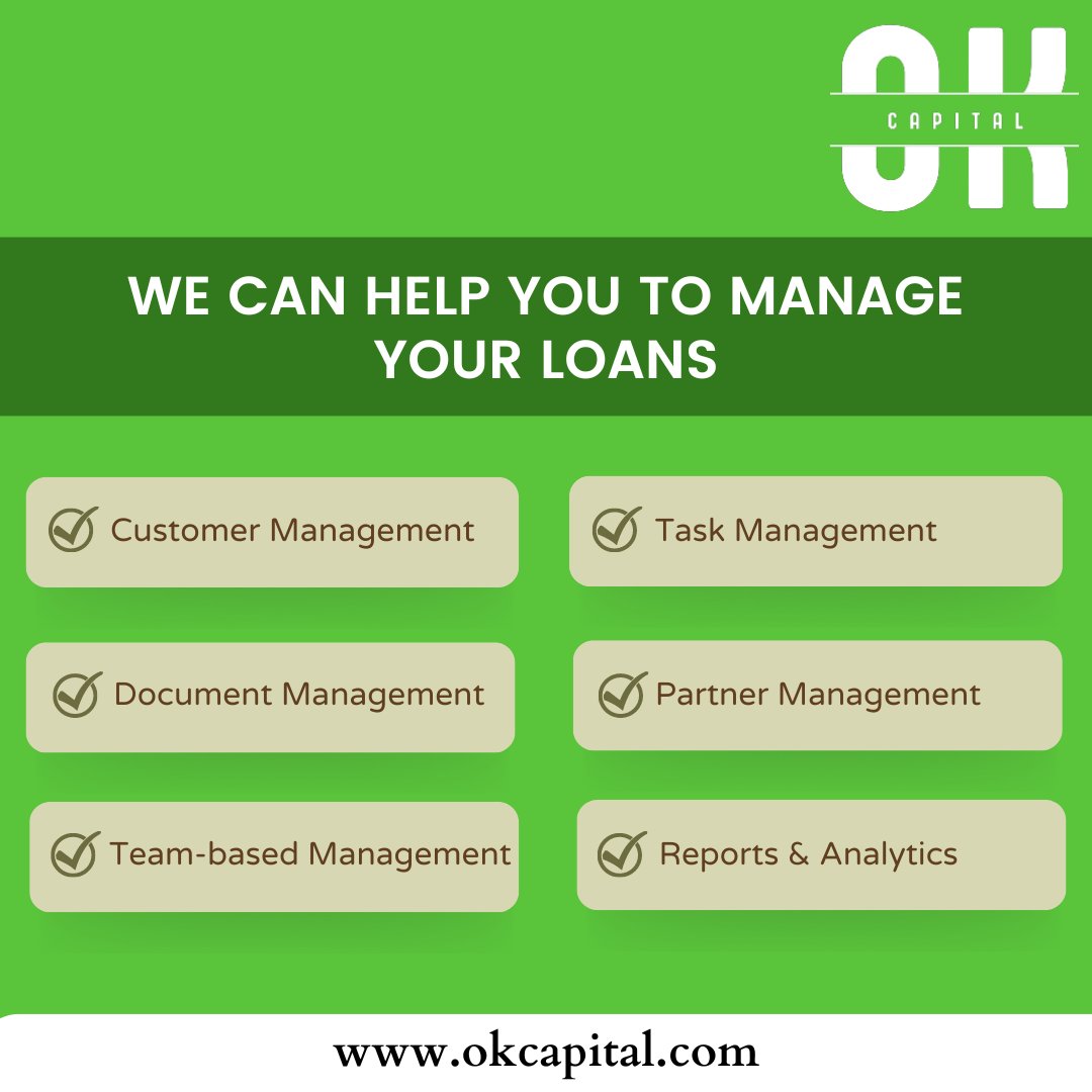 okcapital_in's tweet image. We can help you to manage your loans📣

✅ Customer Management

✅ Task Management

✅ Document Management

✅ Partner Management

✅ Team-based Maagement

✅ Reports &amp;amp; Analytics

To know more visit our website 👉okcapital.com

#management #manageyourloans #teambased