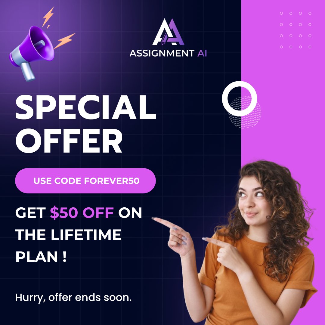 Save $50 now with code FOREVER50. 😮😍
Don't miss out on this limited-time offer.💯
.
#LifetimeDeal #SaveBig #Forever50 #DiscountAlert #assignmentgpt #usecode #trending
