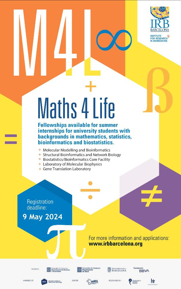 IRB Barcelona (@irbbarcelona) on Twitter photo 📢Calling BSc & MSc students to do multidisciplinary research related to #maths #statistics #informatics & #biomedicine!
✅Choose your lab:
👉 <a href="/orozco_lab/">Orozco Lab</a> @ptck72 <a href="/yocamilleyo/">Camille Stephan Otto Attolini 🏳️🌈</a> <a href="/xsalvatella1/">xavier salvatella</a> <a href="/EnLluisRibas/">Lluis Ribas</a>
➕Join us in #Maths4Life!
➡️shorturl.at/qyELY 📢Calling BSc & MSc students to do multidisciplinary research related to #maths #statistics #informatics & #biomedicine!
✅Choose your lab:
👉 <a href="/orozco_lab/">Orozco Lab</a> @ptck72 <a href="/yocamilleyo/">Camille Stephan Otto Attolini 🏳️🌈</a> <a href="/xsalvatella1/">xavier salvatella</a> <a href="/EnLluisRibas/">Lluis Ribas</a>
➕Join us in #Maths4Life!
➡️shorturl.at/qyELY