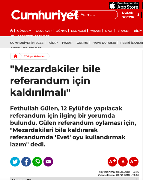 ÖLÜLER.. OYLAR...

'Hatay'da ölülere bile oy kullandırmışlar' haberlerine şaşırma.

2010 tarihli şu haberi hatırladınız mı?  Ağlak Vaiz 'Hoc'efendileri' de referandum öncesinde öyle yol göstermişti. 

Hocalarının sözünden çıkmazlar.