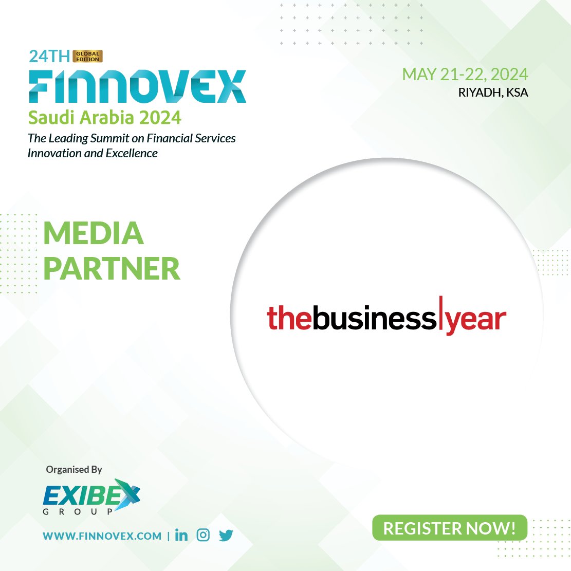 𝗪𝗲'𝗿𝗲 𝘁𝗵𝗿𝗶𝗹𝗹𝗲𝗱 𝘁𝗼 𝘂𝗻𝘃𝗲𝗶𝗹 @Thebusinessyear 𝗮𝘀 𝗼𝘂𝗿 𝗲𝘀𝘁𝗲𝗲𝗺𝗲𝗱 𝗺𝗲𝗱𝗶𝗮 𝗽𝗮𝗿𝘁𝗻𝗲𝗿 𝗳𝗼𝗿 @FINNOVEX 𝗦𝗮𝘂𝗱𝗶 𝗔𝗿𝗮𝗯𝗶𝗮 Registration for this exceptional event is now open. Secure your spot today at ksa.finnovex.com . #FinnovexKSA