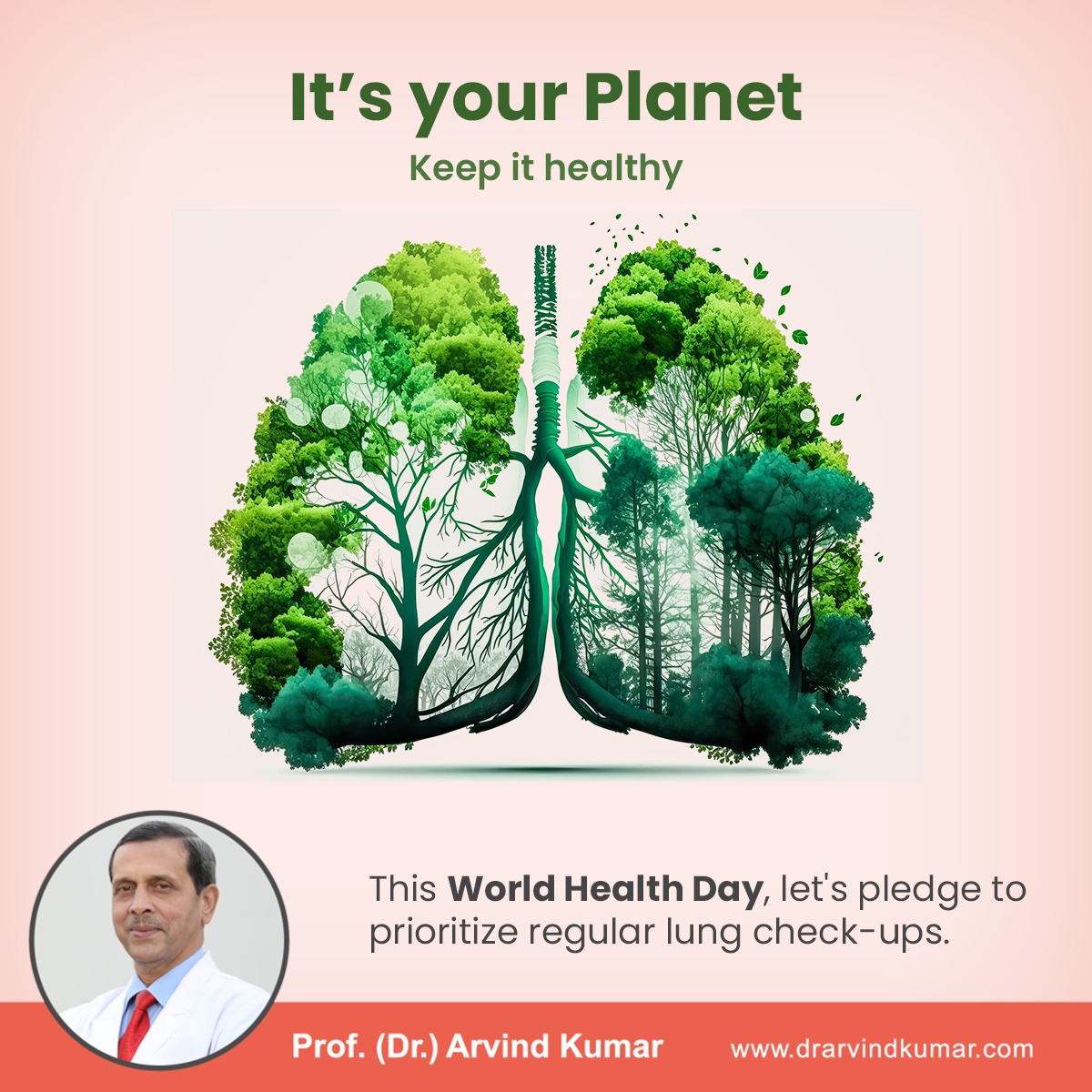 This World Health Day, make a commitment to prioritize your health. Schedule a check-up with our lung specialists and take the first step towards a healthier you. 🫁 Prioritize your health today! 💯 #WorldHealthDay #PrioritizeYourHealth #DrArvindKumar #Lungcancer