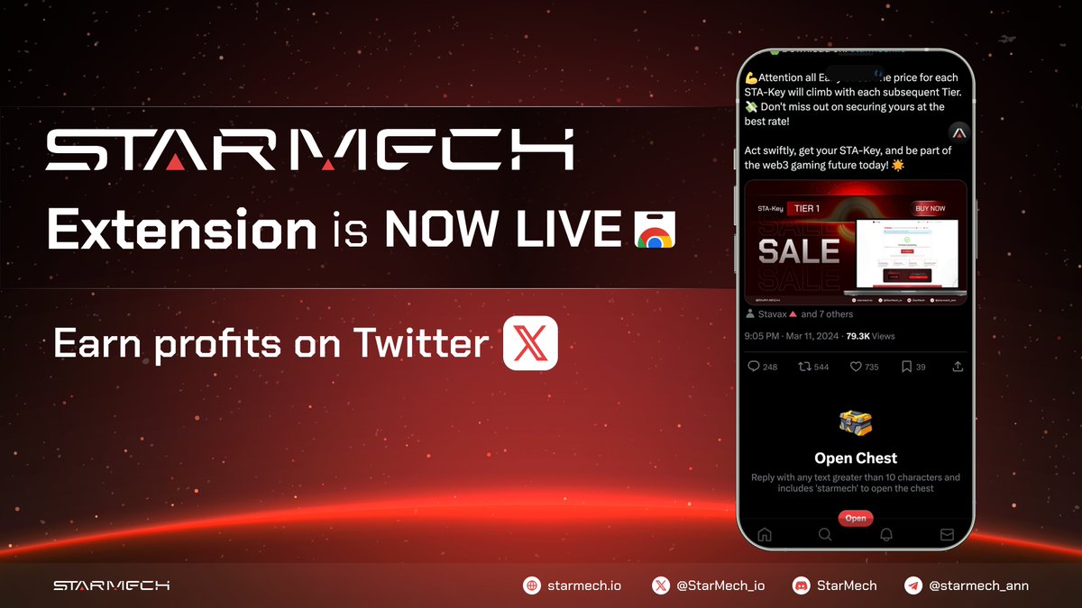 🚀 We are delighted to announce the launch of the StarMech Extension, now officially available for download: starmech.io/extension. 🎁In addition to this exciting news, we're unveiling a captivating new feature known as 🌟 Elon's Mysterious Treasures: Keep an eye on your X…
