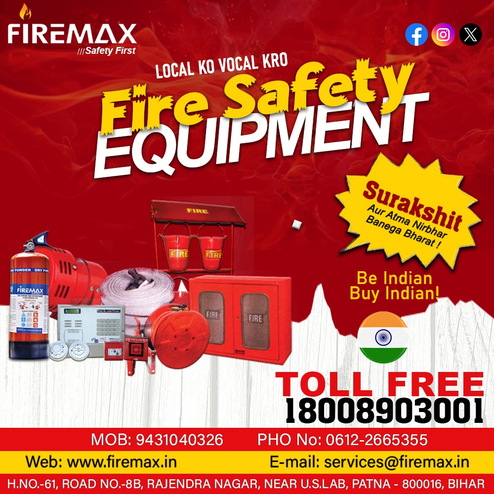 Prioritize safety, promote local! 🔥🛡️
#BeIndianBuyIndian #FireSafety

Call us - 1800 890 3001
firemax.in

#Firemax #Firepreventionpractices #FireExtinguisherService #FireSafety #FirePrevention #fireextinguishers #servicing #fightthefire #prevention #Patna #Bihar