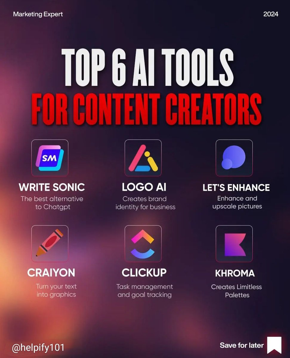 Helpify101's tweet image. Revolutionize Your Content Creation: Discover the Top 6 AI Tools Transforming the Game for Creators!

#contentcreatortools #digitalmarketingtools #igtools #instagramgrowthtips #contenttools #igcontent #toolsforcreativity #instagramtoolsonly #growthtools #instagramtools #instatool