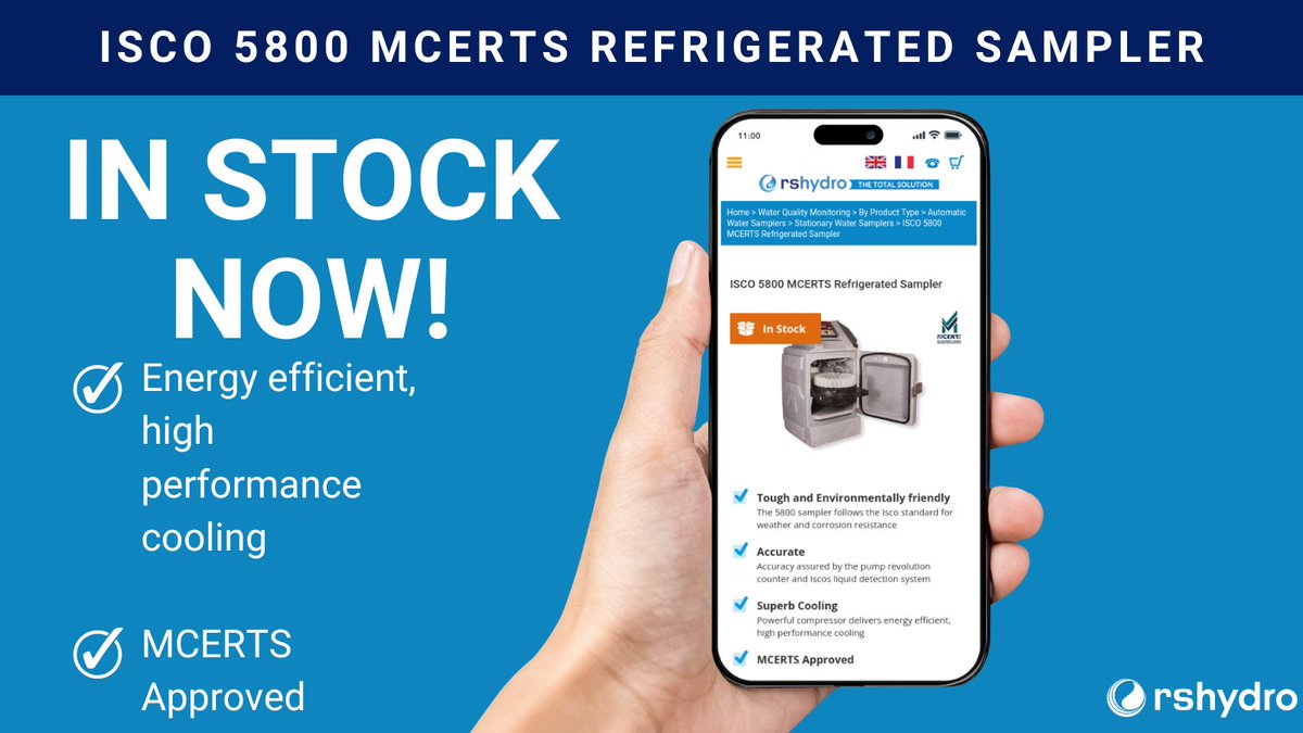 rshydro's tweet image. IN STOCK NOW!
Refrigerated sampler with energy-efficient cooling, temperature control and more. The @TeledyneIsco 5800 is MCERTS certified meeting the Environment Agency&apos;s performance requirements.
 
Get yours now while stocks last! eu1.hubs.ly/H08qN3M0
#watersampling #mcerts