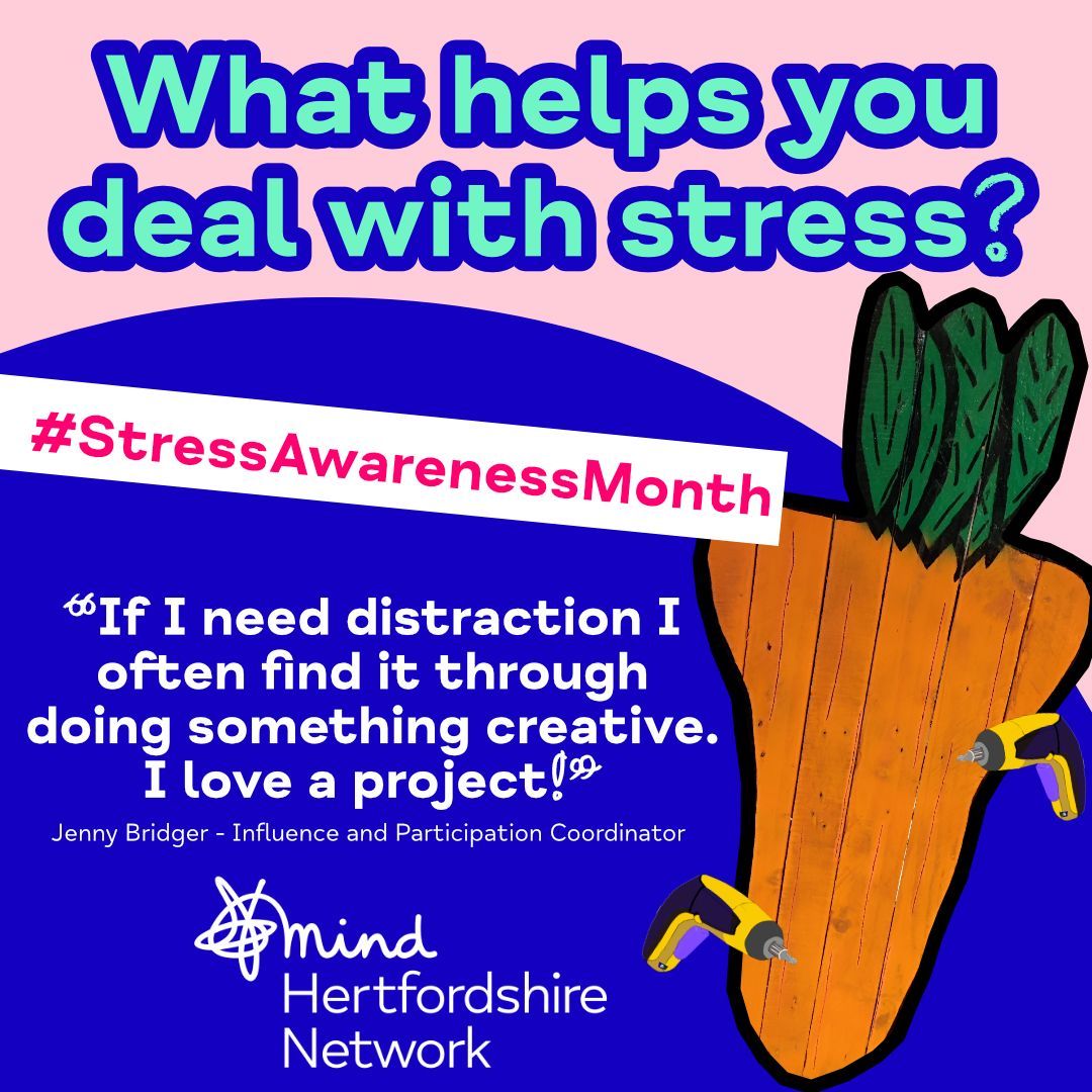 Our next #StressAwarenessMonth post comes from Jenny, our Influence & Participation Coordinator 👇 'If I need distraction, I often do something creative, I love a project! The use of power tools is something I find therapeutic' What helps you deal with stress? #StressAwareness