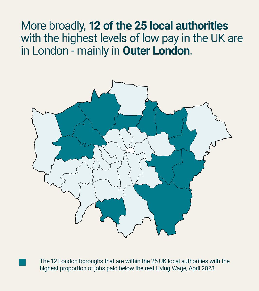 Trust for London (@trustforlondon) on Twitter photo Of the 25 local authority areas in the UK with the highest rates of low-paid jobs, 12 are in London.
Particularly in Outer London - where costs are high, but wages are often lower than in Central boroughs.
From <a href="/LivingWageUK/">Living Wage Foundation</a>: livingwage.org.uk/employee-jobs-… <a href="/CitizensUK/">Citizens UK</a> Of the 25 local authority areas in the UK with the highest rates of low-paid jobs, 12 are in London.
Particularly in Outer London - where costs are high, but wages are often lower than in Central boroughs.
From <a href="/LivingWageUK/">Living Wage Foundation</a>: livingwage.org.uk/employee-jobs-… <a href="/CitizensUK/">Citizens UK</a>