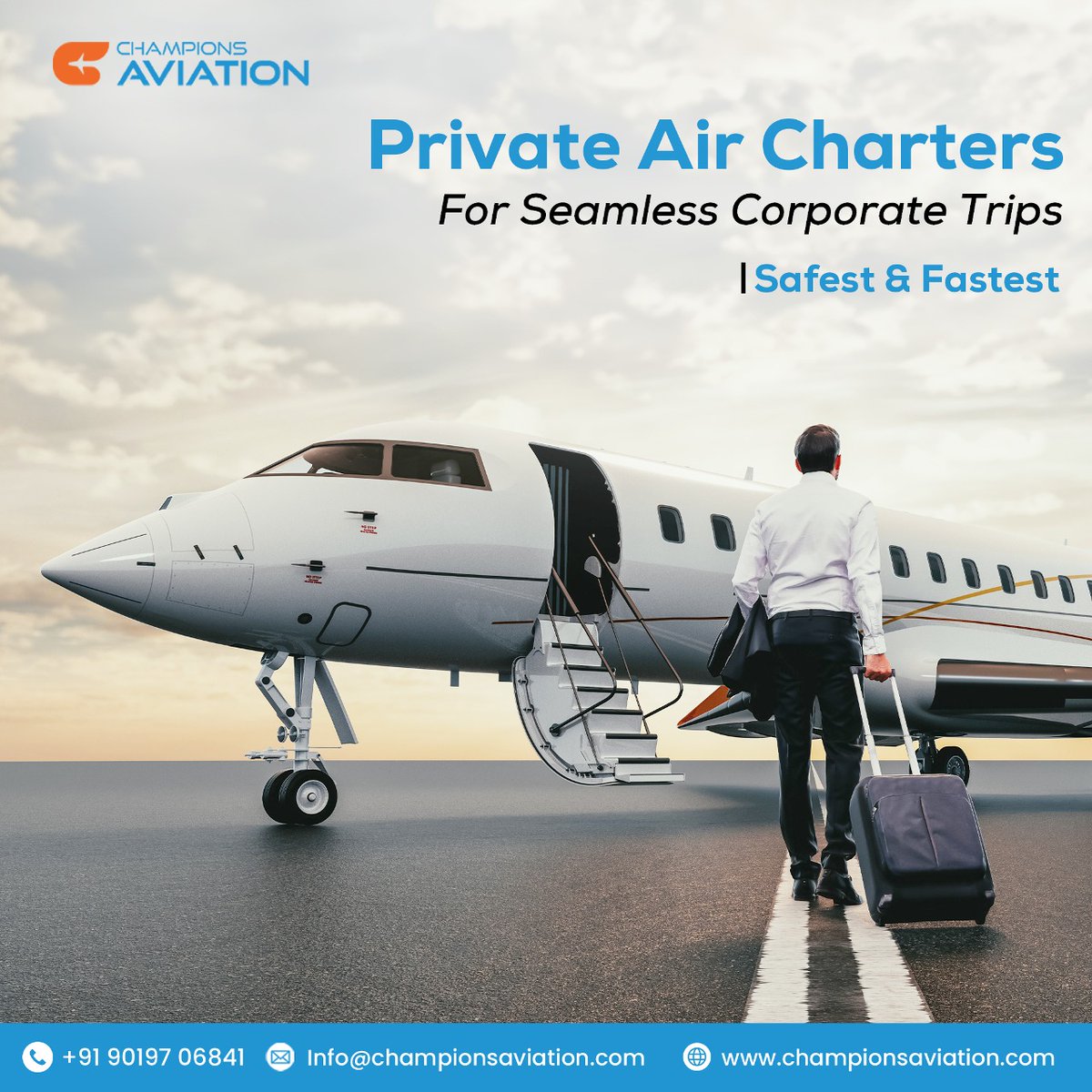 AviationChamp's tweet photo. 🛩️ Elevate your corporate trips with #ChampionsAviation! Enjoy safe, speedy private air charters tailored to your needs. Contact us at +91 90197 06841 or Info@championsaviation.com. Visit https://t.co/3TXBKfvA60 #CorporateTravel #PrivateCharters #LuxuryTravel https://t.co/VUGnIcIIyH