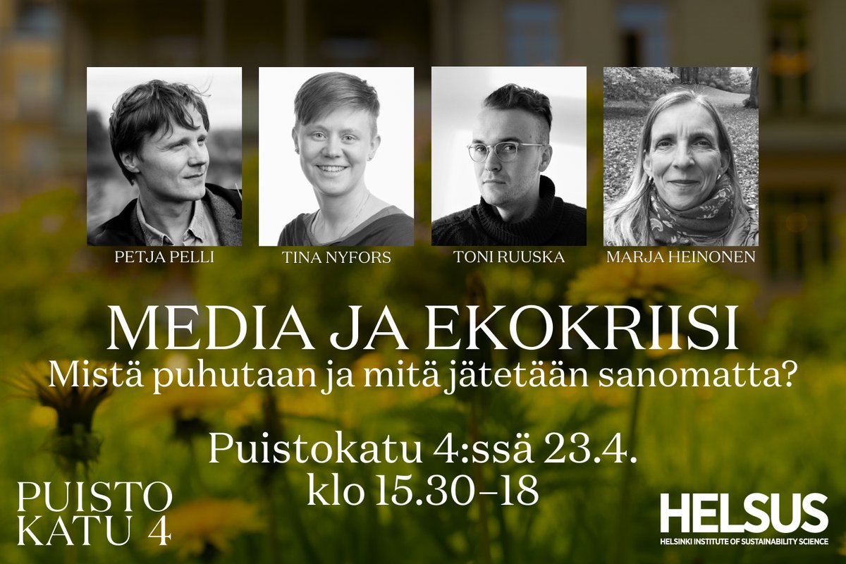 Tervetuloa median ja ekokriisin suhdetta pohtivaan paneelikeskusteluun @Puistokatu4 🗞️Miksi aikamme suuret kestävyyshaasteet eivät näy kunnolla julkisessa keskustelussa? 📺Ketkä pääsevät ääneen ja miksi? Paikkoja rajallinen määrä, ilmoittaudu mukaan➡️bit.ly/3vT3hKp