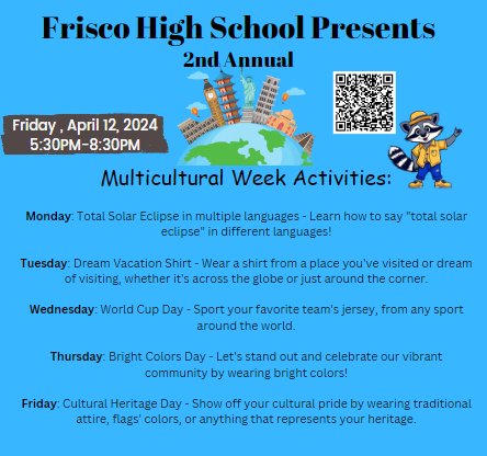 The #week is here!! Get ready to dress up and celebrate the richness of our #cultures @FHSRaccoons #FHSCelebratesCulture @coachmendoza29 @monica_burke @jua_alma