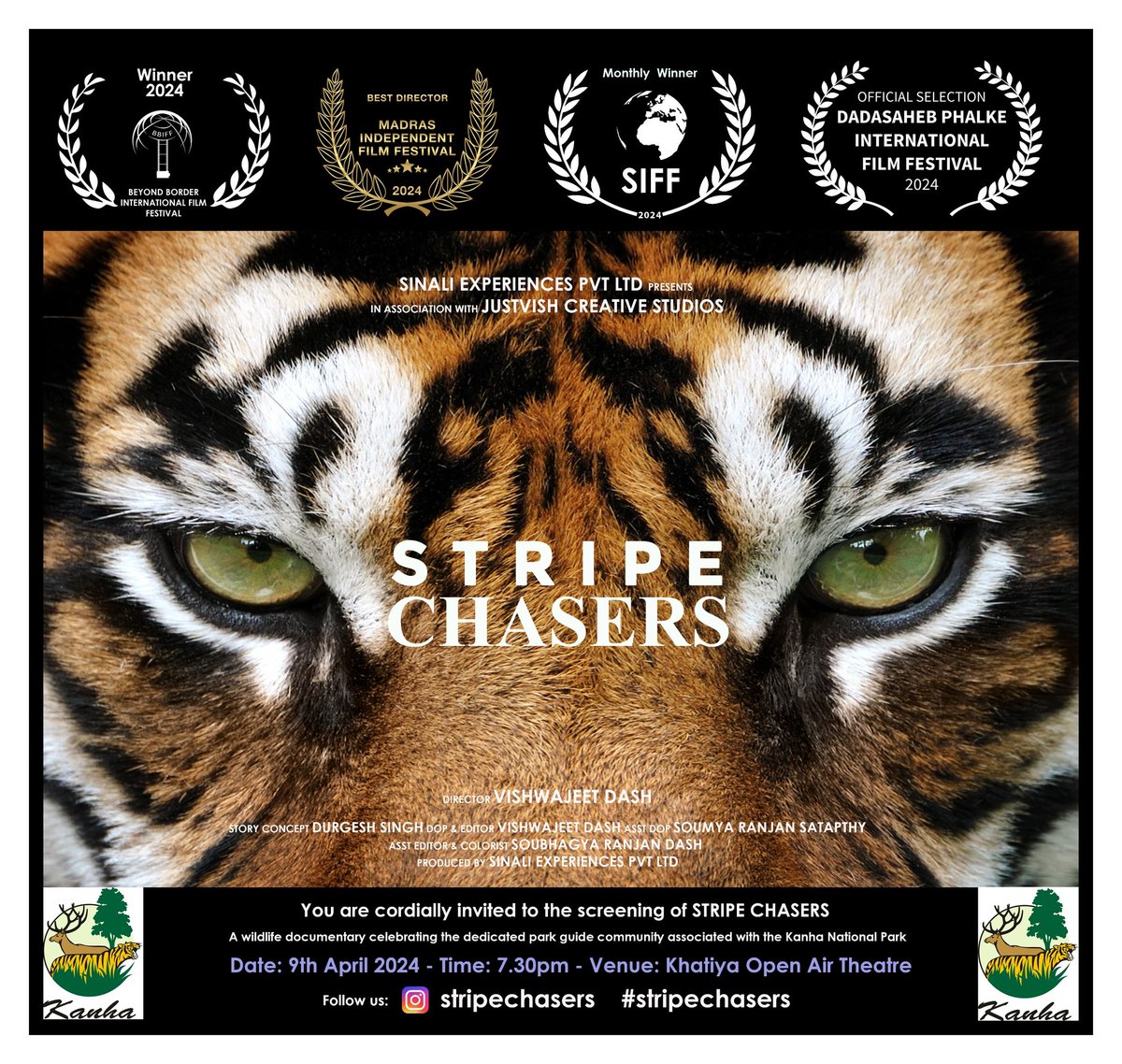 '🌿 Join us in chasing the #stripechasers! 🐅 Sinali experiences presents a captivating documentary on Kanha's Pride, our #NatureGuide. 🎥 #Specialscreening at the Nature Interpretation Center, Khatia Gate. Don't miss out! #Documentary #Wildlife 🦁🌳'