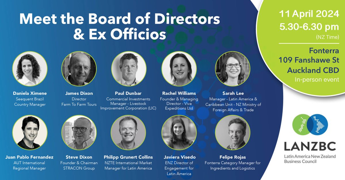 This week! Join us for a great opportunity to meet our Board of Directors and Ex-Officios and hear an update of what has been happening in their sectors. To register:lanzbc.co.nz/events/upcomin…