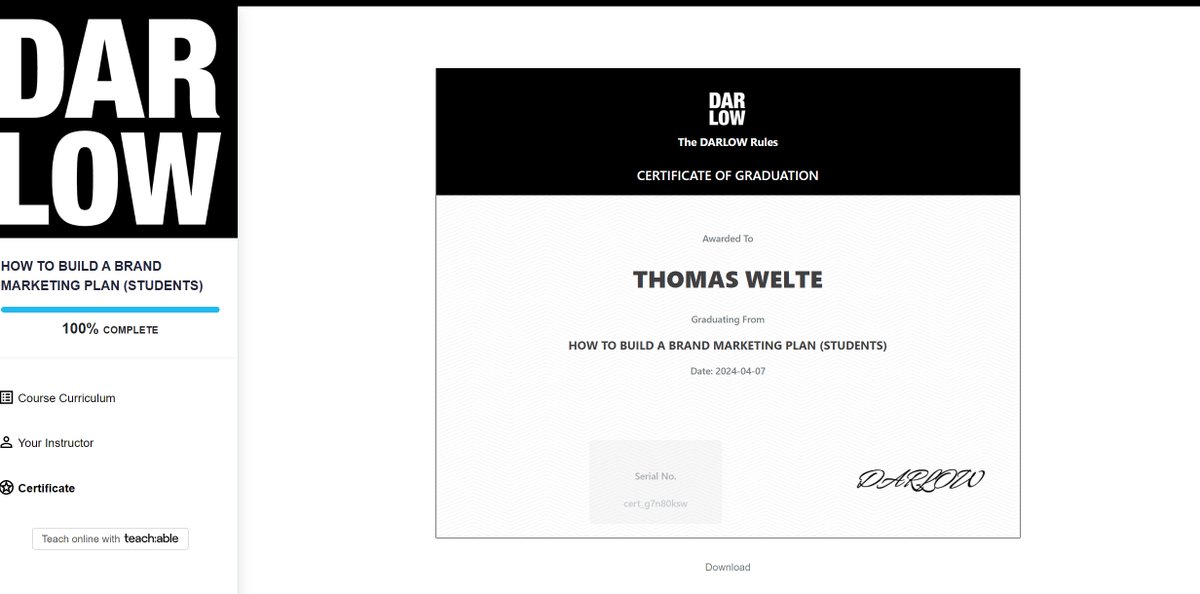 I got my certificate for completing the Darlow Rules curriculum! Learned a lot and this was very informative and useful. I know am informed on how to build my own personal brand and some very important tips. #DarlowRules #SportBrandClass. @JeremeyDarlow @JasonWarrenLee