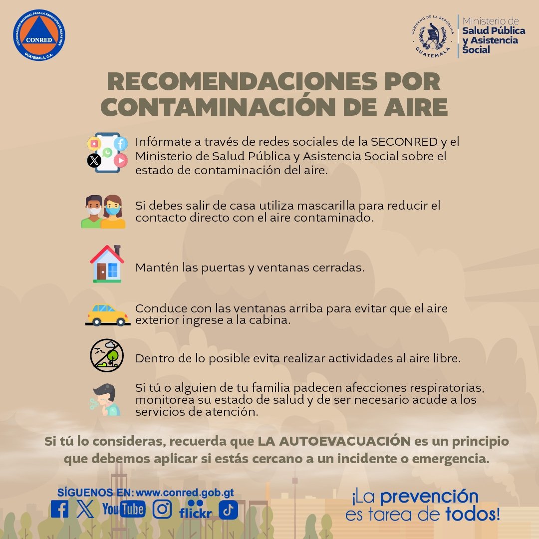 Sigue nuestras recomendaciones por contaminación de aire. @MinSaludGuate