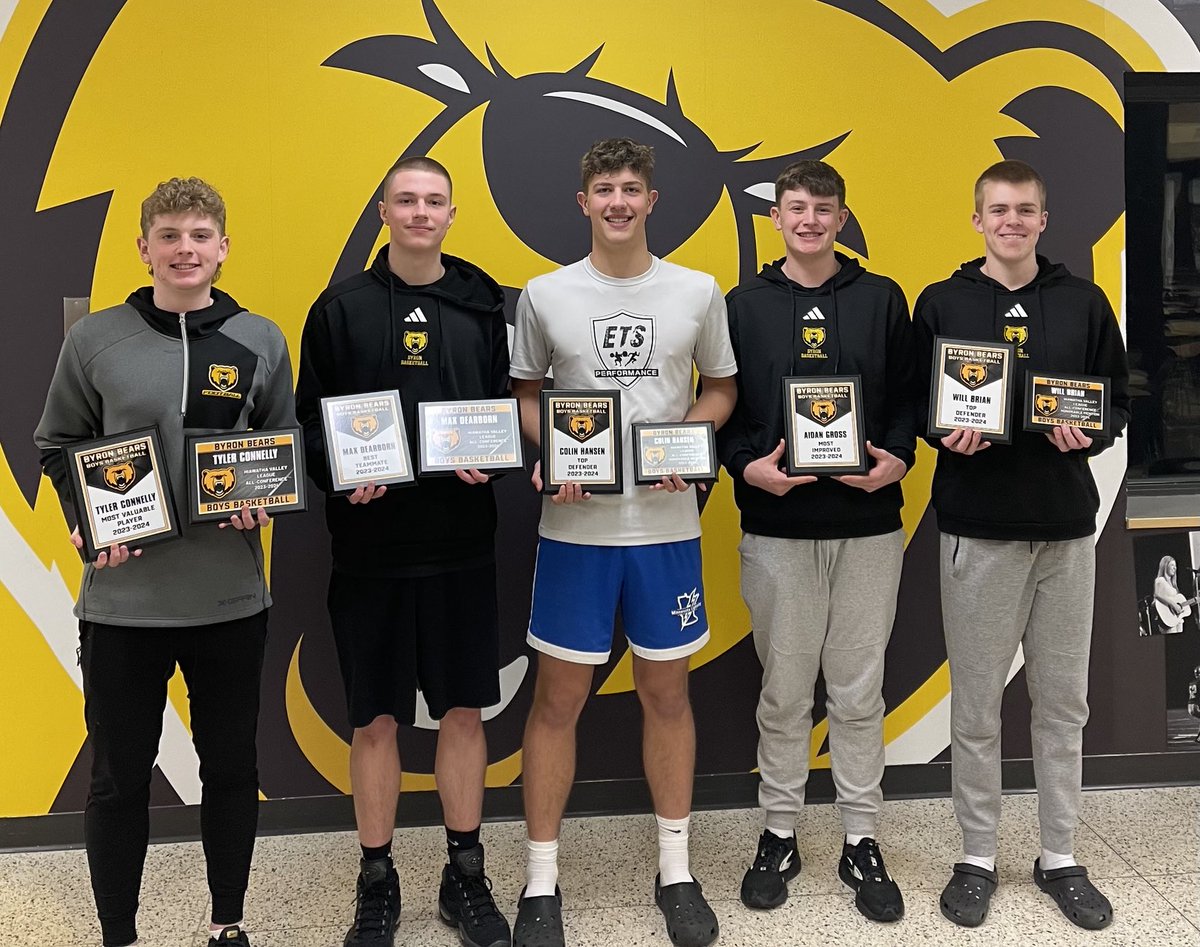 Basketball Banquet Awards Recipients. Tyler Connelly MVP/All conference. Max Dearborn Best Teammate/All conference. Colin Hansen Top Defender/honorable mention AC. Aidan Gross Most Improved. Will Brian Top Defender/honorable mention AC.