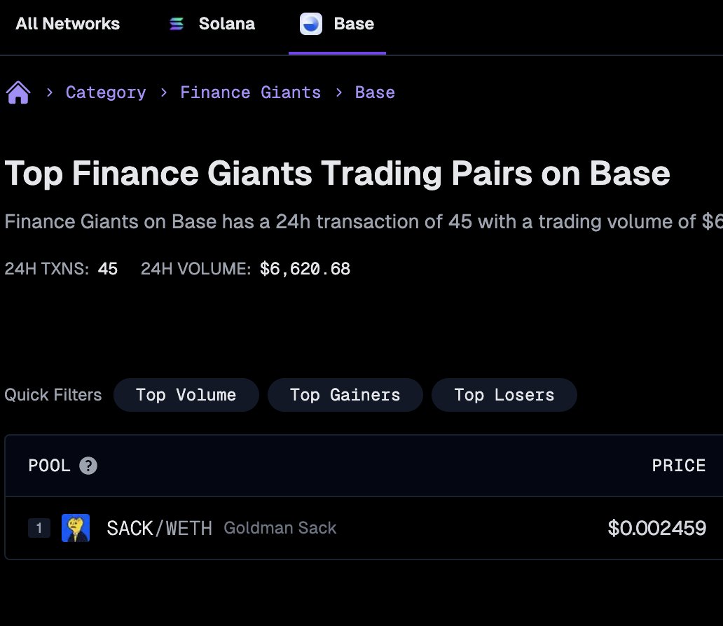 Sack is the only Finance Giant on Base
think about that 

$SACK UP

geckoterminal.com/category/finan…