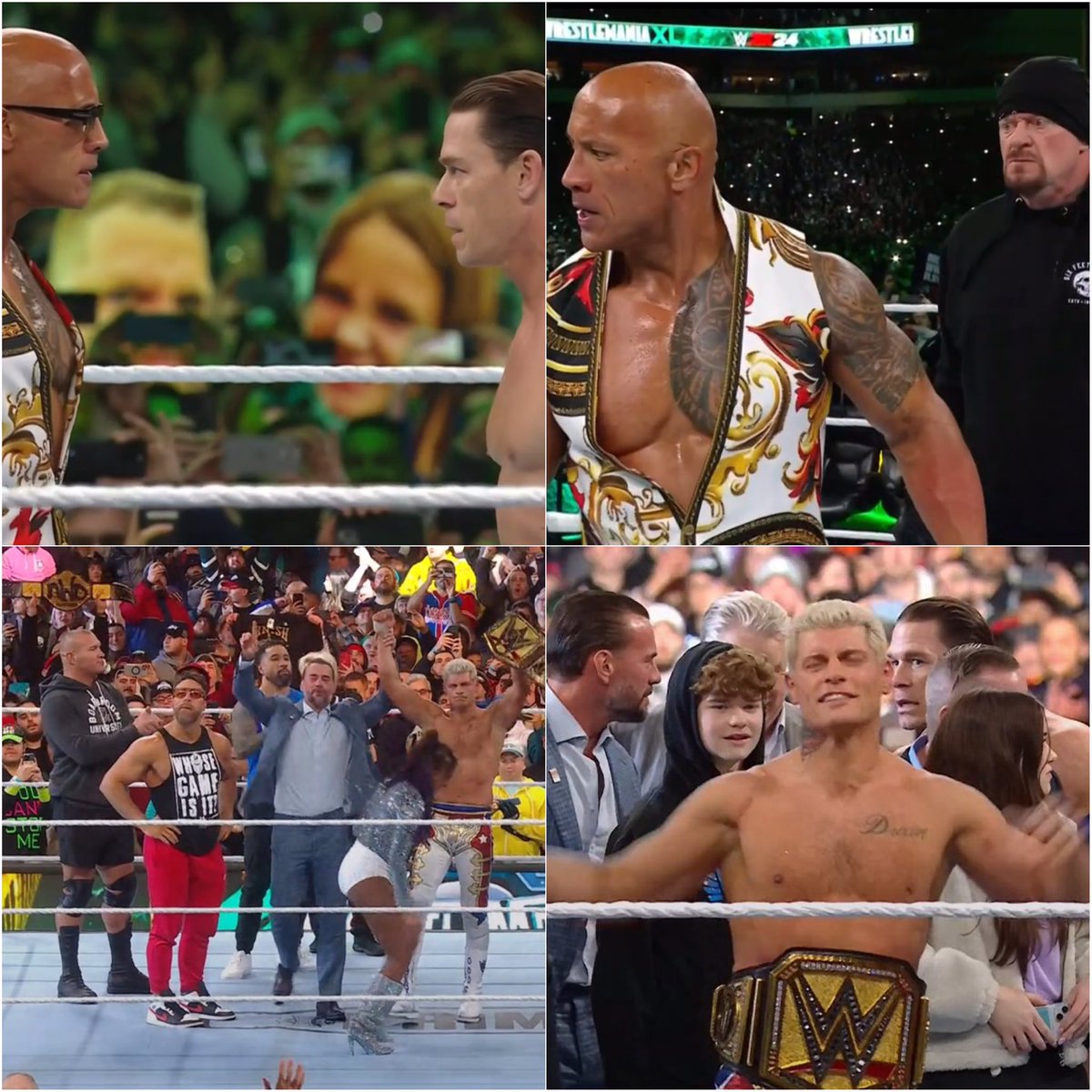 Undertaker, Rock, John Cena, CM Punk, Triple H and Randy Orton at the same  event in WWE. Childhood nostalgia 🥹 #WrestleMania, image size:1200x1200