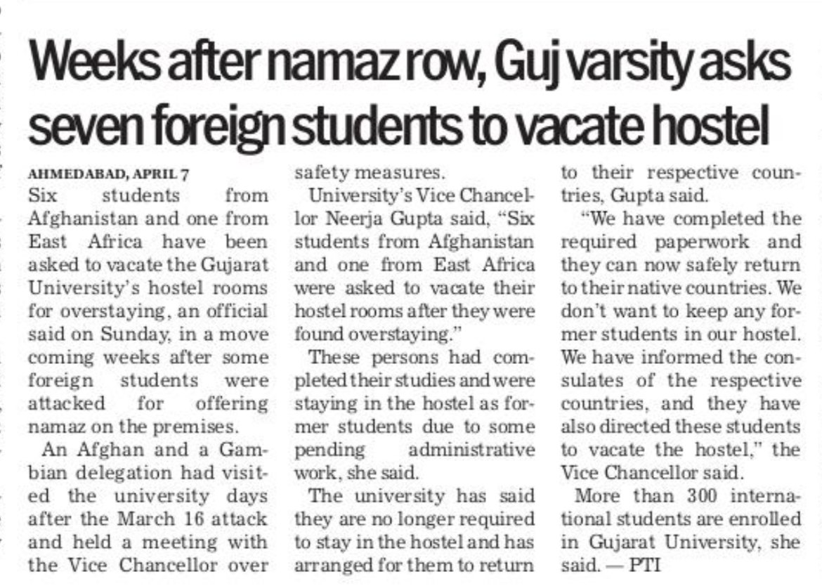 It was not a namaz row, it was an attack on foreign students by right wing goons in their hostel.