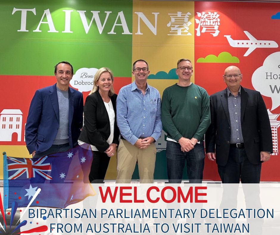 We express sincere welcome the bipartisan parliamentary delegation of @ShayneNeumannMP , @AndrewWallaceMP, @JulianHillMP , @DaveSharma and Angie Bell MP to visit Taiwan, demonstrating the high level of support and deepening the mutually beneficial relationship between TW & AUS.