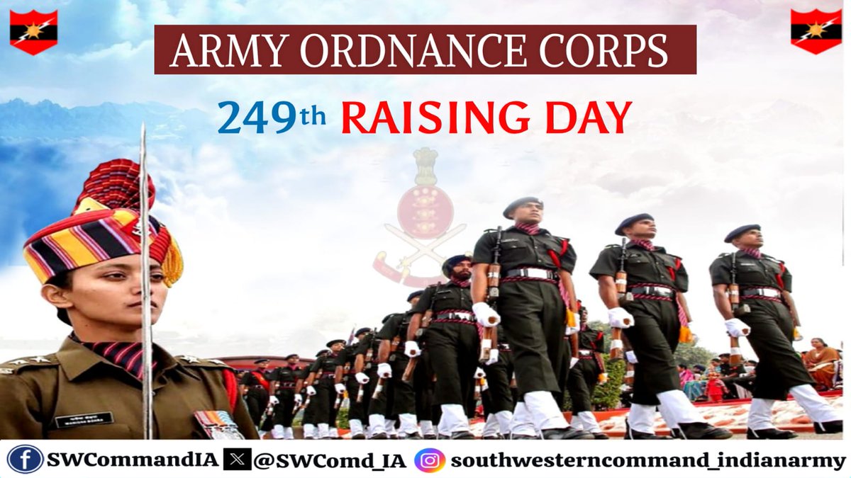 #LtGenDhirajSeth, #ArmyCdrSWC conveys his best wishes to all Ranks, Veterans, Civil Defence Employees and families of #ArmyOrdnanceCorps on the occasion of their 249th Raising Day. #IndianArmy @adgpi @HQ_IDS_India @DIAV20 @KSBSectt @PRODefRjsthn instagram.com/reel/C5fAKh7x1……