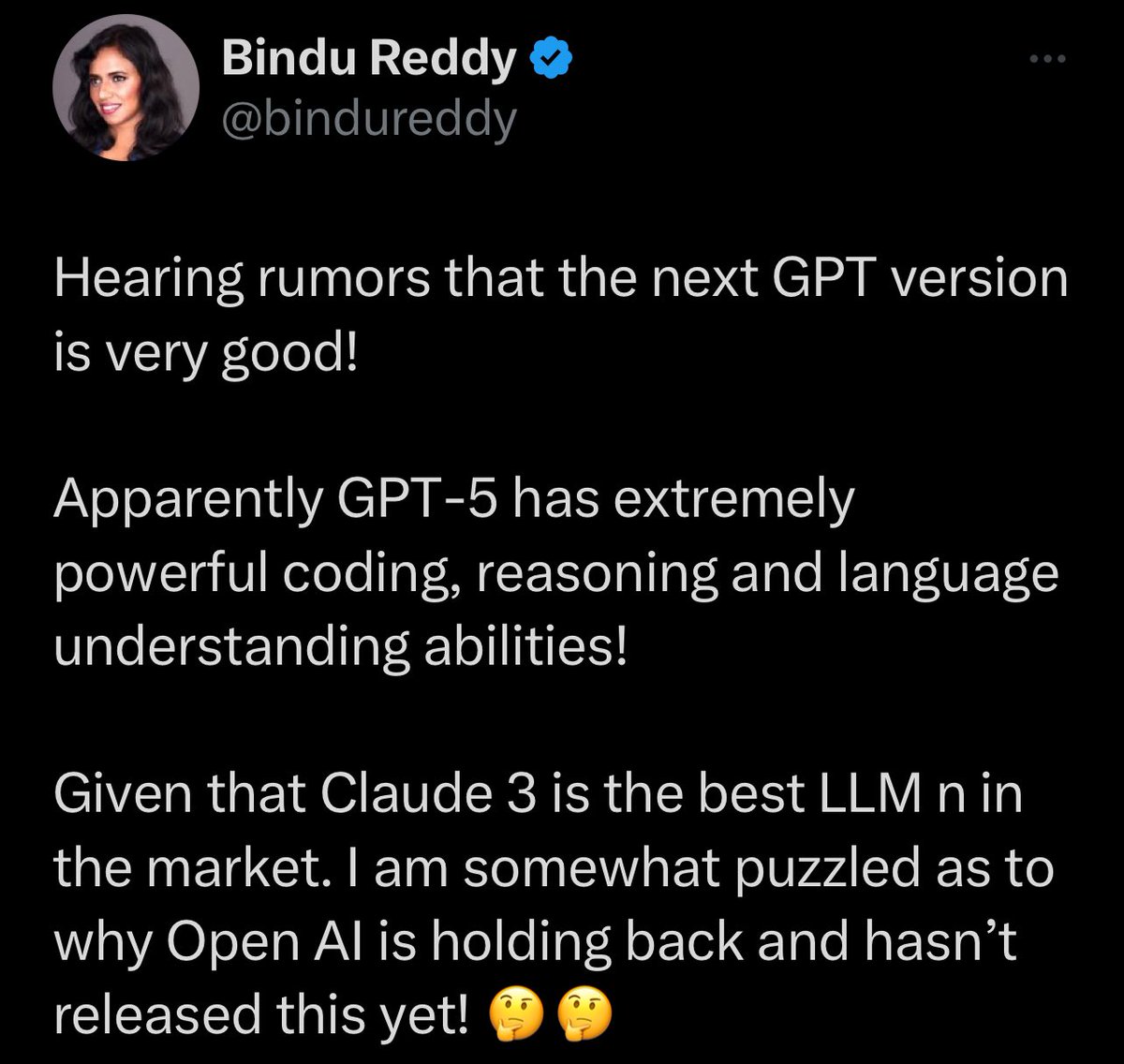 8teAPi's tweet image. TBH I don’t know 🤷‍♀️, I have a list of potential reasons for delay and all of them are a little unsettling 

A) Elections - like Sora release which they explicitly constrained because of elections, OpenAI is trying to not inject new issues into the discourse 

B) Data Center…