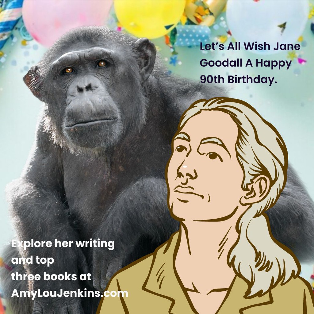 Celebrate Jane Goodall's Birthday. Books and Message: lttr.ai/ARCf3

#BooksByGoodall #JaneGoodall90thBirthday #JaneGoodall #GoodallSLiteraryFame #ClosestRelatives #SharedEvolutionaryHistory #InspiredCountlessIndividuals #NationalGeographicArticles