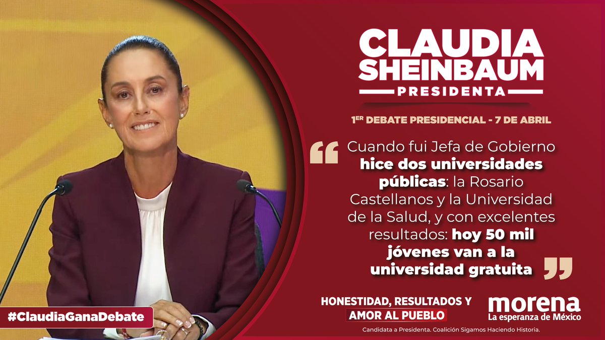 ¡Vamos a construir una república educadora, humanista y científica con #ClaudiaPresidenta! #ClaudiaGanaDebate #DebateINE