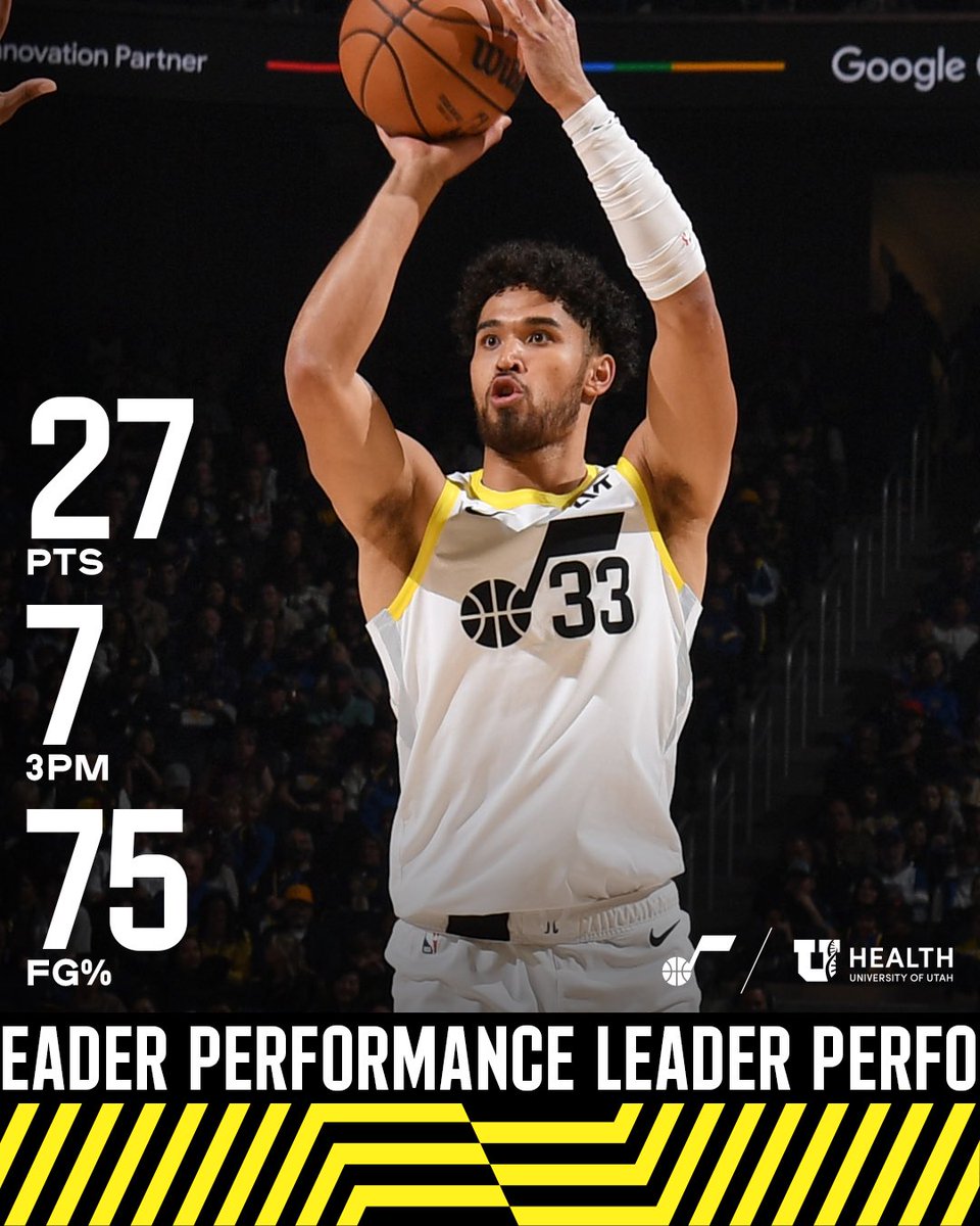 𝐜𝐚𝐫𝐞𝐞𝐫-𝐡𝐢𝐠𝐡 in points ✅
𝐜𝐚𝐫𝐞𝐞𝐫-𝐡𝐢𝐠𝐡 in threes ✅
tied for second most threes off the bench by a Jazzman in a regular season game ✅

#TakeNote | Presented by @UofUHealth