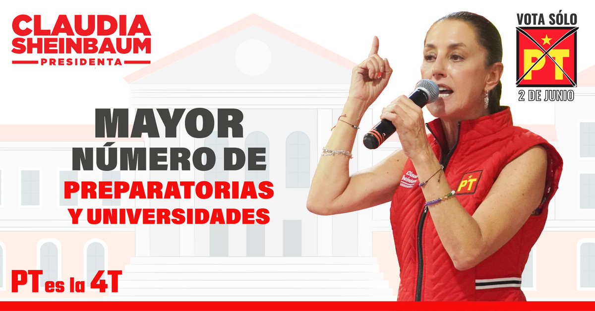 Para el #PT y <a href="/Claudiashein/">Claudia Sheinbaum Pardo</a> , la educación es un derecho, no un privilegio. 

Este 2 de junio, ¡Vota todo PT!

#PTesla4T #PlanCconelPT  #VotaClaudiaVotaPT #VotaTodoPT #ClaudiaSheinbaum #PT
#DebatePresidencial2024