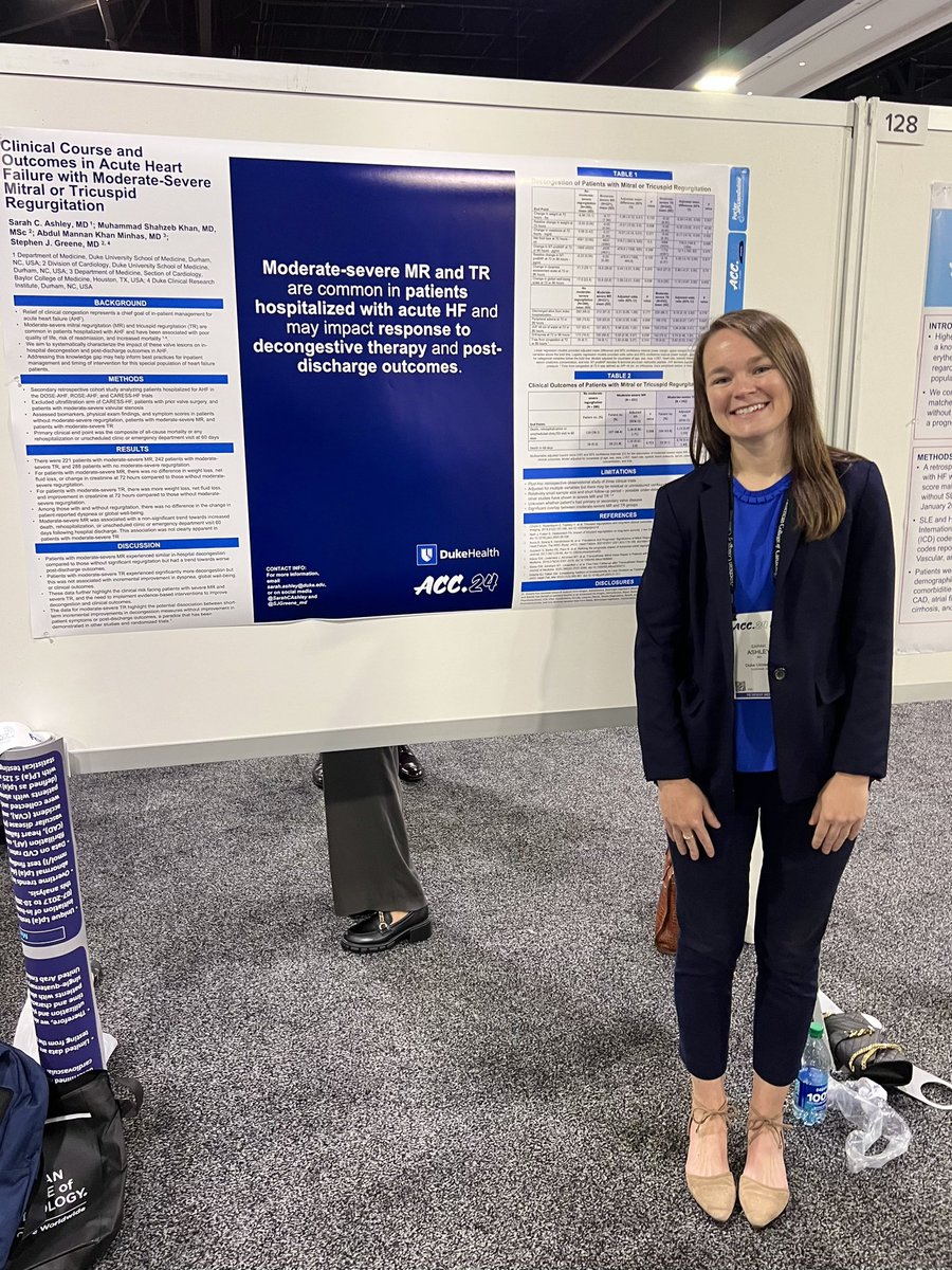 In patients hospitalized with AHF, moderate-severe MR & TR may impact decongestion and outcomes ➡️ implementation of evidence-based interventions in this high risk population is 🔑 Grateful for mentorship from @SJGreene_md and fun with the @IMResidencyDuke #Dukefam at #ACC24 🫀