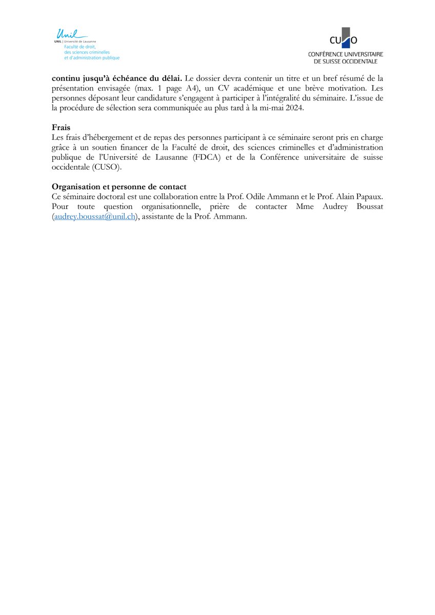 Appel à contributions : L'épistémologie juridique à la lumière du droit de l'environnement et du droit climatique, séminaire doctoral, 5 et 6 septembre, Château Mercier, Sierre (VS). Délai pour les candidatures : 1er mai 2024.